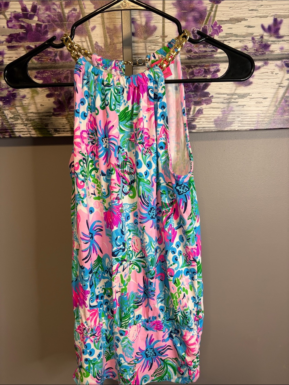 Lilly Pulitzer Tropical Floral Bowen Halter Top with Gold Chain EUC Size XXS